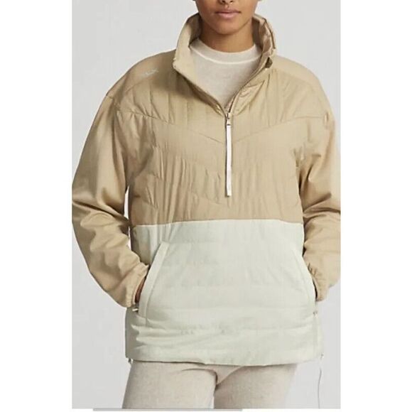 RLX Ralph Lauren Women's Sz M Beige Quilted Hybrid 1/4 Zip Pullover Jacket - Picture 12 of 14